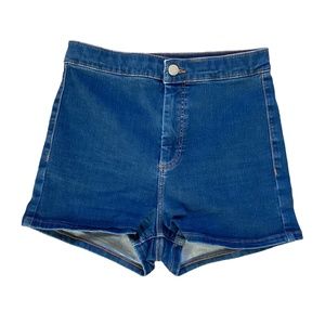 TOPSHOP Joni high-wasted blue shorts | Size 12